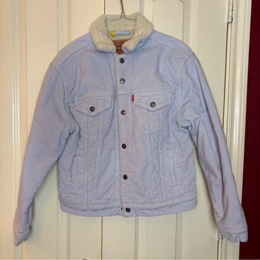 Light blue Levi Strauss ex-Boyfriend Trucker Jacket XS Corduroy Sherpa Lined